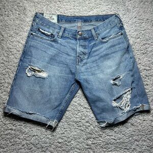 Hollister Shorts Mens 34 Denim Cuffed Cut Offs Distressed Holes Casual Work